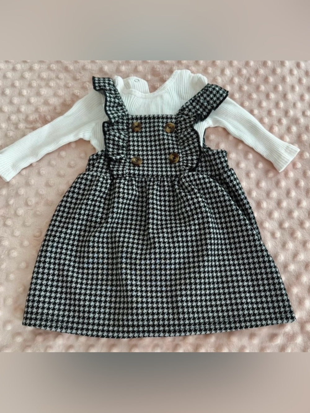 Rachel Zoe Houndstooth Pinafore Dress with White Ribbed Top